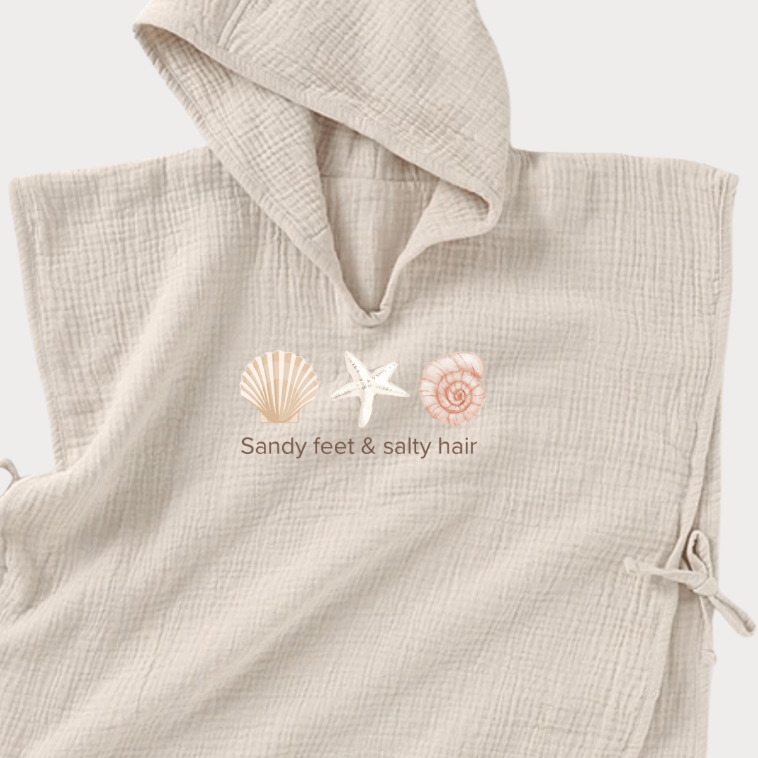 Badeponcho beige mit Motiv - Cajo Kids