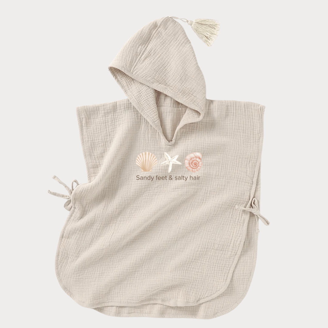 Badeponcho beige mit Motiv - Cajo Kids