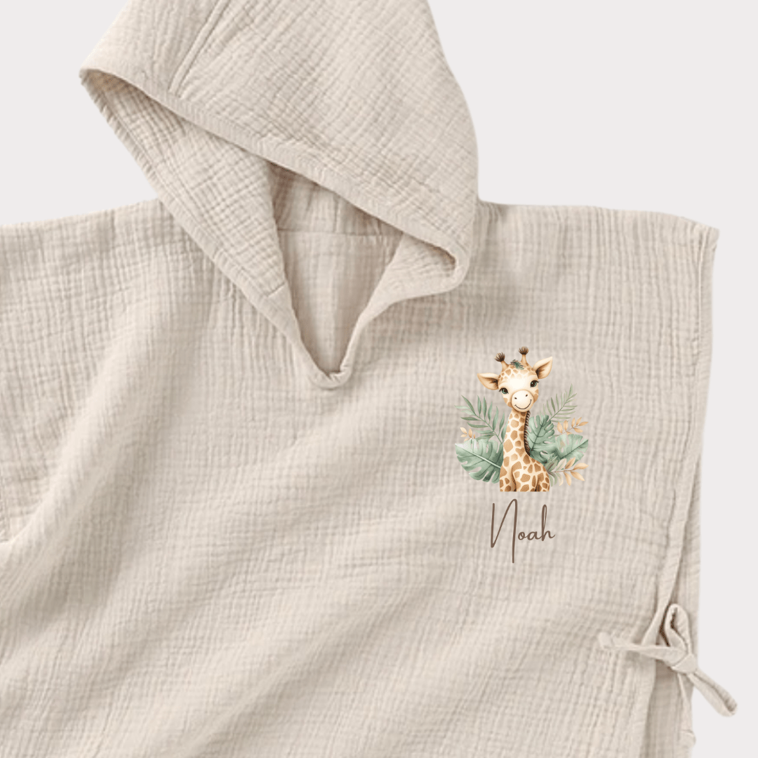 Badeponcho beige personalisiert - Cajo Kids