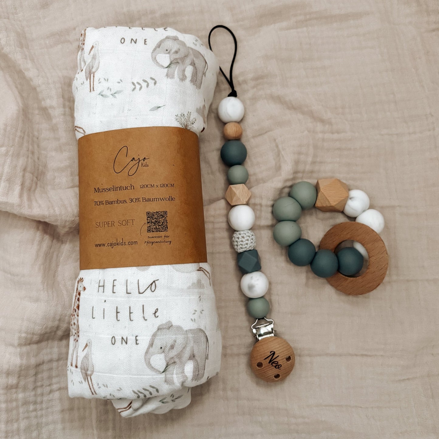 Musselintuch - Schnullerkette personalisiert - Greifling - Cajo Kids