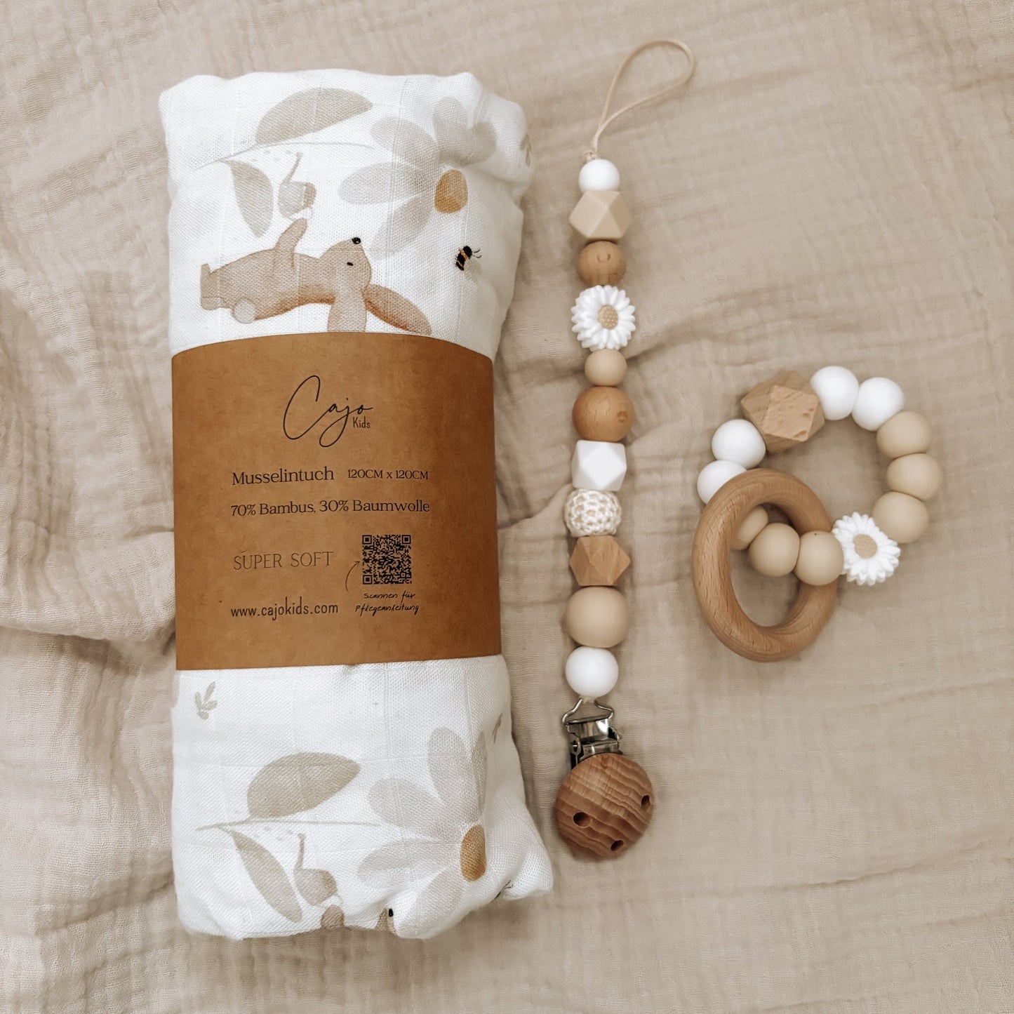 Musselintuch - Schnullerkette personalisiert - Greifling - Cajo Kids