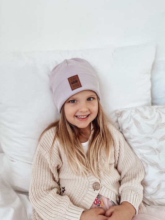 Winterbeanie mit Lederlabel Helles Lila