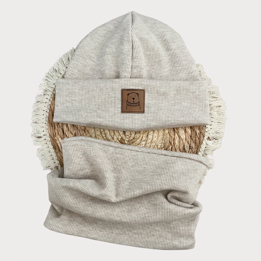 Beanie + Loopschal Lederlabel Winter