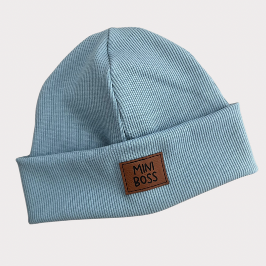 Winterbeanie mit Lederlabel Jeansblau