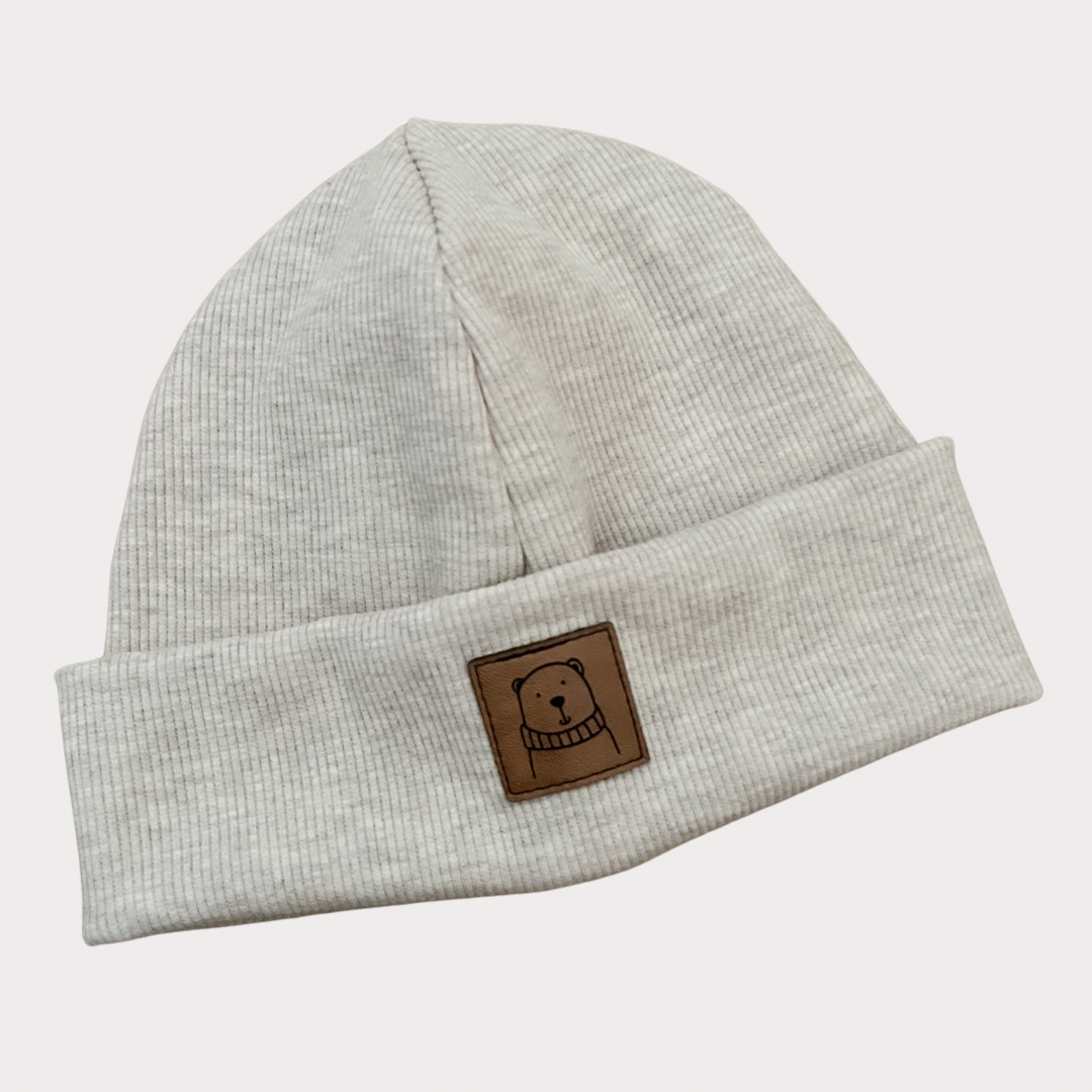 Winterbeanie mit Lederlabel Beige