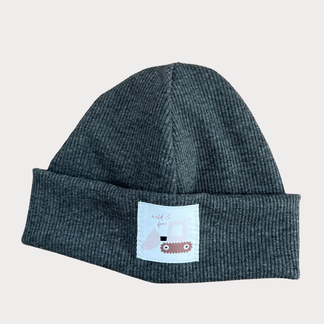 Winterbeanie mit Weblabel Dunkelgrau