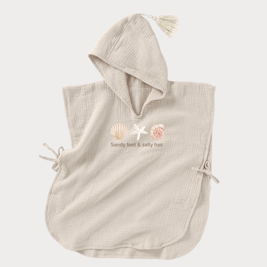 Badeponcho beige mit Motiv - Cajo Kids