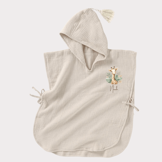Badeponcho beige personalisiert - Cajo Kids