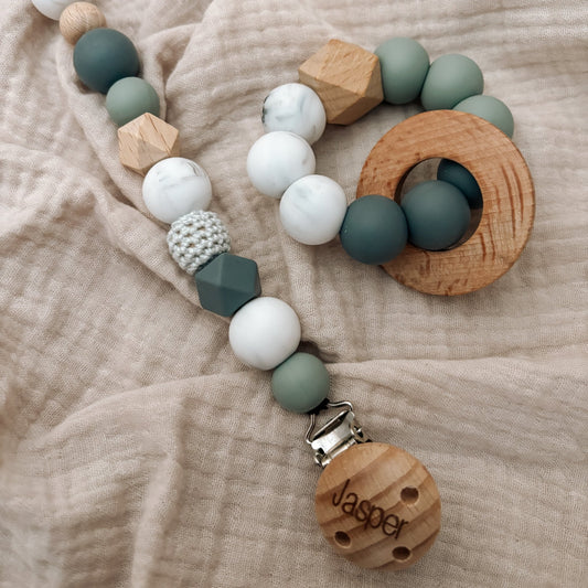 Greifring und Schnullerkette personalisiert - Cajo Kids