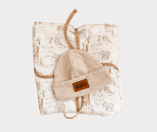 Musselintuch + Mütze mit Lederlabel - Cajo Kids